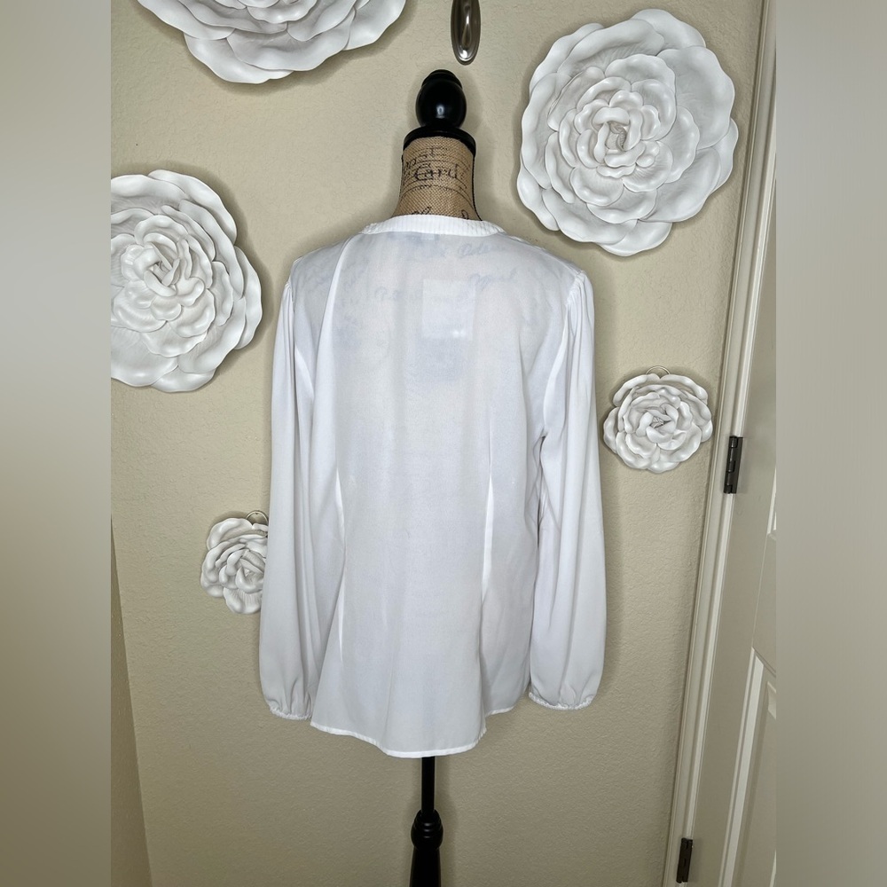 Boston Proper White Sheer Button Down Ruffle Feont Blouse with Darts Sz 16 - Picture 10 of 15